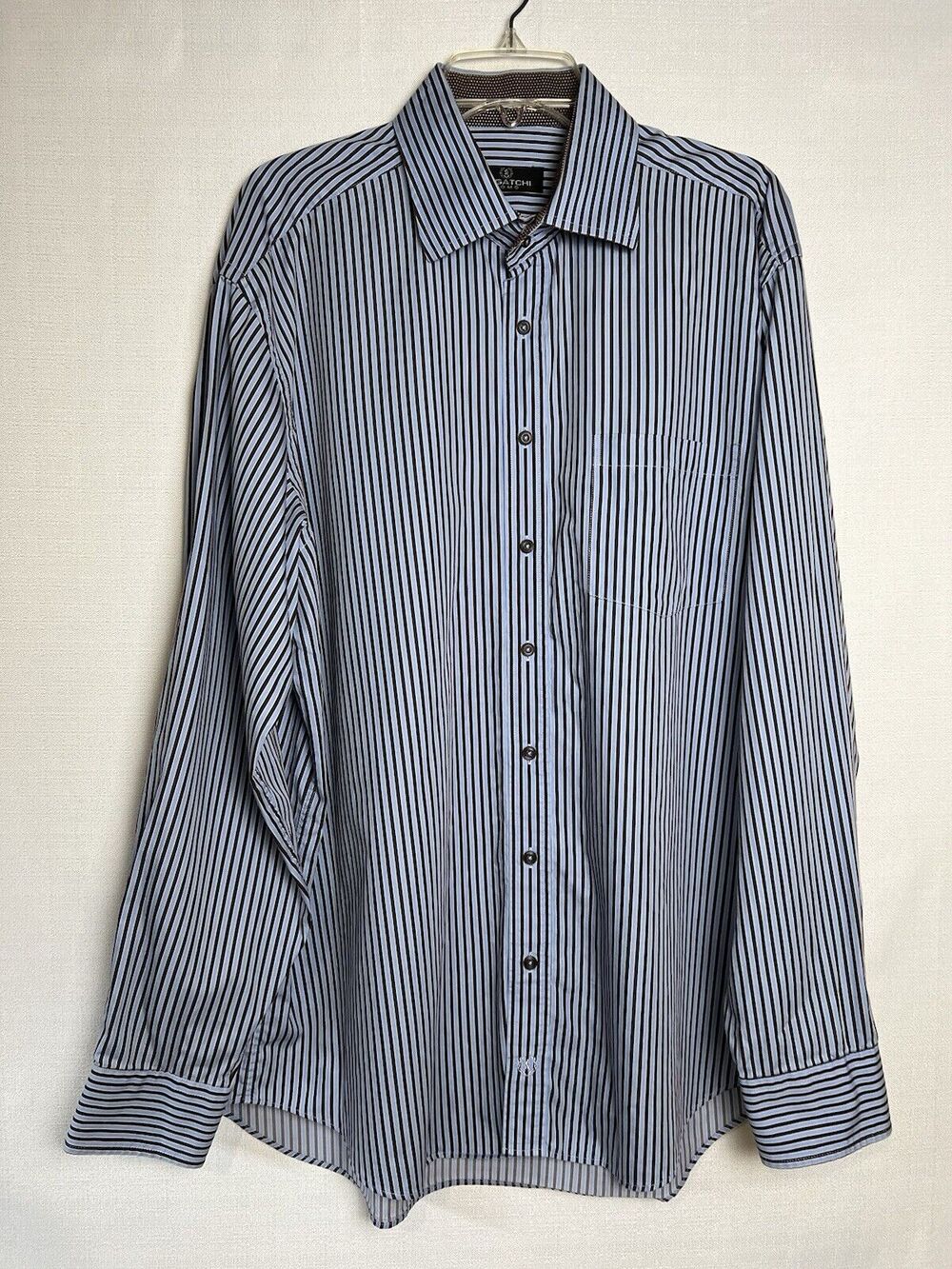 Bugatchi Uomo Men’s Size XXL Long Sleeve Button Up Dress Shirt Flip Cuff Striped